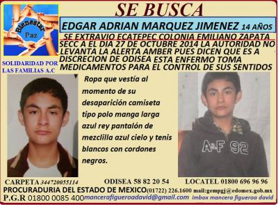 Pedimos su ayuda para encontrar a Edgar Adrían Márquez Jiménez.